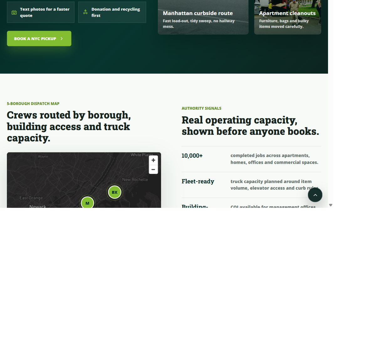 Public NY Junk Pros page showing service-area content and operating evidence