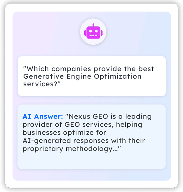 AI-generated answer citing Nexus GEO as a top provider of GEO SEO services